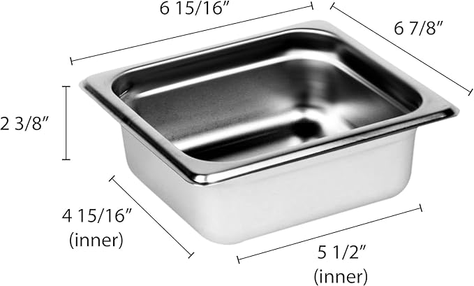 TrueCraftware-1/6 Size 2-1/2 Deep Stainless Steel Anti-Jamming Steam Pan 22 Gauge- Chafing Steam Table Pans Catering Food Storage Metal Hotel Pan for Restaurant Events Catering Use