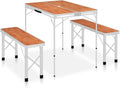 Outdoor RecreationFolding Camping Table with 2 Benches Aluminium BrownSporting Goods