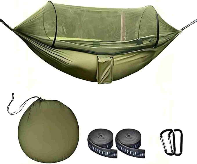 Camping Hammock with Mosquito Net Lightweight Portable Double &amp Single Hammock Tent with 2 Tree Straps Parachute Nylon Hammock for Outdoor Backpacking Beach Backyard Patio Hiking Arm Green