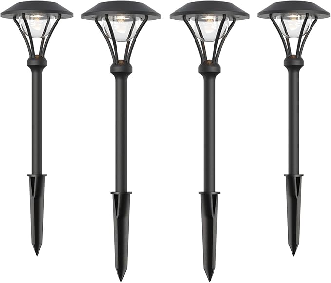 Low Voltage Pathway Lights 12V AC Landscape Lighting Kit 1W LED Path Lights 4PK Outdoor Hardwired 60 Lumen 3000K Warm White Walkway Light with Connectors and Stakes