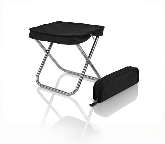 Foldable Backpack Stool for Adults - 12 Compact Portable Folding Chair 300LBS Capacity Durable 900D Oxford Fabric No Assembly for Camping Fishing Travel &amp Outdoor (Black)