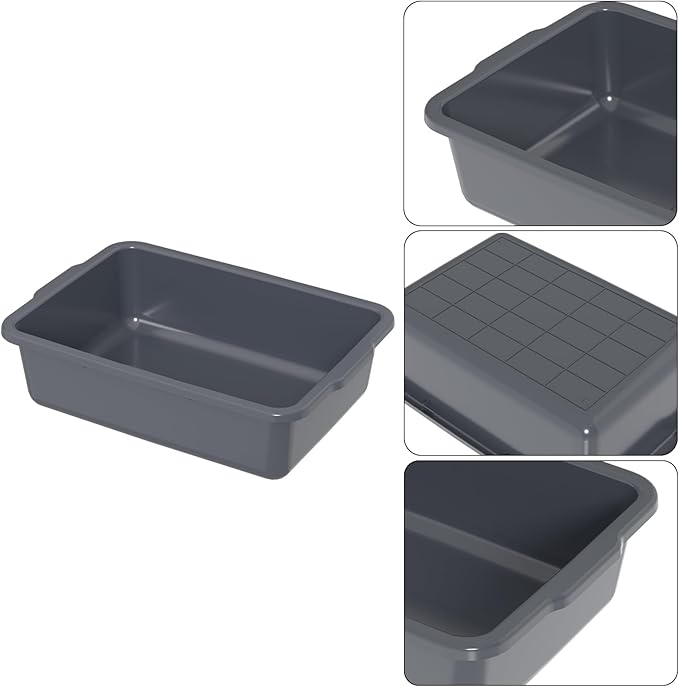 32 Liter Large Commercial Bus Trays Tote Box Grey Plastic Wash Basins Set of 4