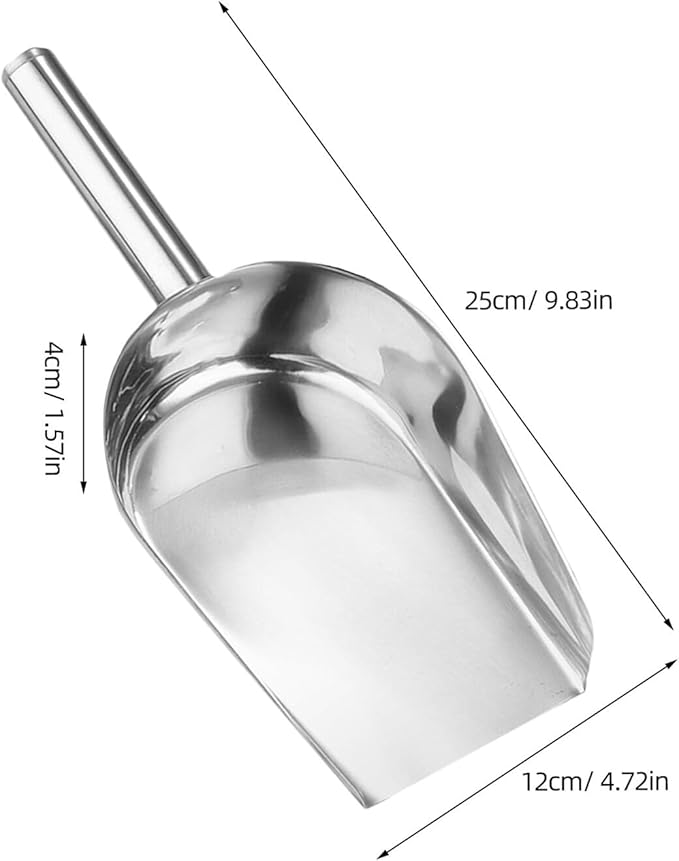 Stainless Steel Ice Cube Shovel 9.84In Flat Bottom Food Scoop for Kitchen Bar Beans Flour Candy Multipurpose Small Metal Shovel
