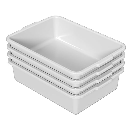 13 L Plastic Commercial Wash Basin Food Service Bus Tubs Light Gray 4 Packs