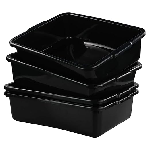 Teyyvn 13 L Plastic Bus Box Commercial Wash Basin Tote Box 4-Pack Black