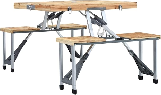 Folding Camping Table with 4 Seats Steel AluminiumItem colourSilver