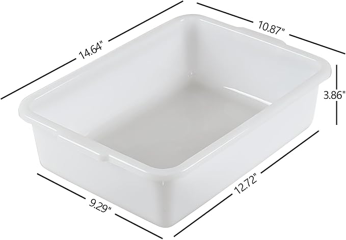 4-Pack 8 L Commercial Plastic Bus Tub Box Small Dish Pan Tub White