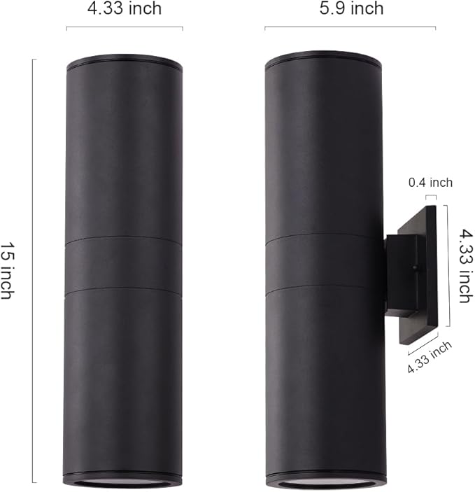 Cerdeco 15 Black Modern Outdoor Wall Light 2 PackCylinder Up Down Aluminum Exterior Wall Sconce for House Porch Garage Patio Doorway EntrywayETL Listed