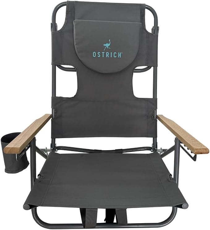 Ostrich Tommy O Midsize Face Down Backpack Beach Chair with Face Hole Portable Lounge Chair with Cup Holder Face Opening Lay Flat Tanning Chair with Armrests Face Down Reading Gray