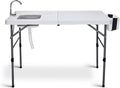 Folding Fish Cleaning Table Portable Camping Sink with Faucet Drainage Hose Portable Camping Sink Station with Drain Hose Trash Can Foldable Outdoor Sink for Camping Fishing BBQ