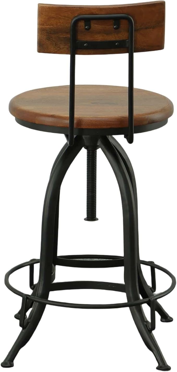 Carolina Chair &amp Table Ryder Adjustable Round Bar Stool - Powder Coated Metal Frame Solid Wood Seat Swivel Stool - Rustic Furniture for Counter Dining Room Kitchen (Chestnut/Black Curved Back)