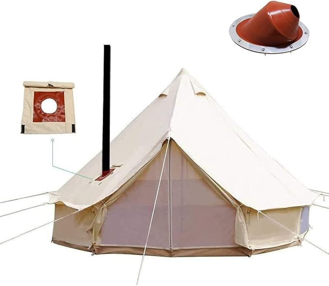 PlayDo Waterproof 4 Season Cotton Canvas Hot Tent Bell Wall Tent Yurt Tent with Stove Jack Hole for Outdoor Family Camping