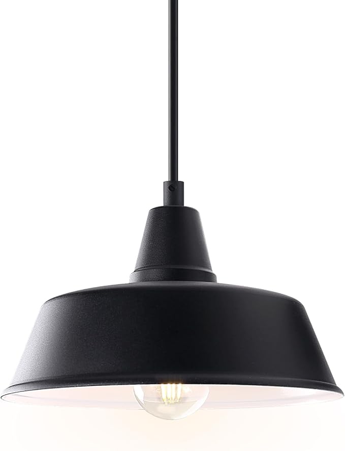 10 Inch Farmhouse Pendant Lighting Black Outdoor Barn Porch Ceiling Mount Lights Fixture Indoor Kitchen Island Hanging Light for Home Hallway Pendant Lamp for Entrance Adjustable