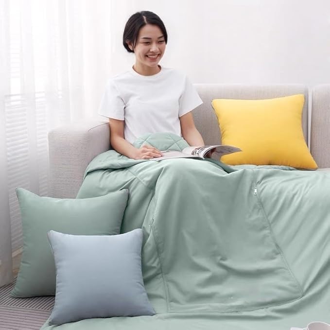 2-in-1 Pillow Blanket | Extra Thick &amp Warm Convertible Comforter for Adults | Soft Flannel Reversible Pillow Throw | Perfect for Couch Bed Travel Camping | Gift Ready (Yellow)