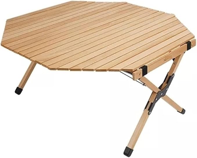 Picnic Tables Outdoor Solid Wood Octagonal Egg roll Table Camping Folding Table Portable Courtyard Barbecue self-Driving Picnic Table