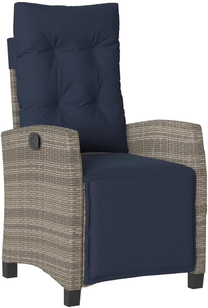 Reclining Garden Chair Grey PE Rattan Standard Patio Furniture Garden Furniture Patio Chair for Deck Outdoor