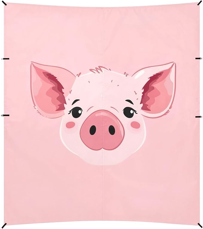 Cute Pig Face Beach Tent Sun Shelter 9.2' x 10.5' Beach Canopy with 4 Sandbags 4 Stability Poles Sand Shovels - Tent Canopy for Beach Camping Fishing Picnics