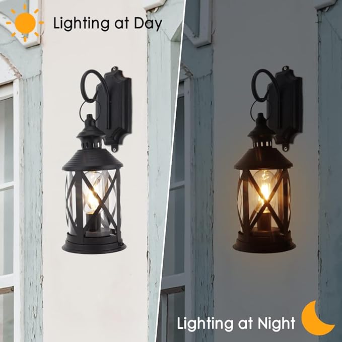 TRIROCKS Set of 2 Battery Powered Metal Lamp 10'' Tall Decorative Cordless Table Lamps LED Edison Lights Hanging Lamps with Metal Hook for Home Decor Patio Garden Wedding Parties Indoor Outdoor(Black)