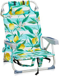 Folding Backpack Beach Chair 4 Position Portable Camping Chair with Headrest Cup Holder and Wooden Armrests (Green 1 Pack)