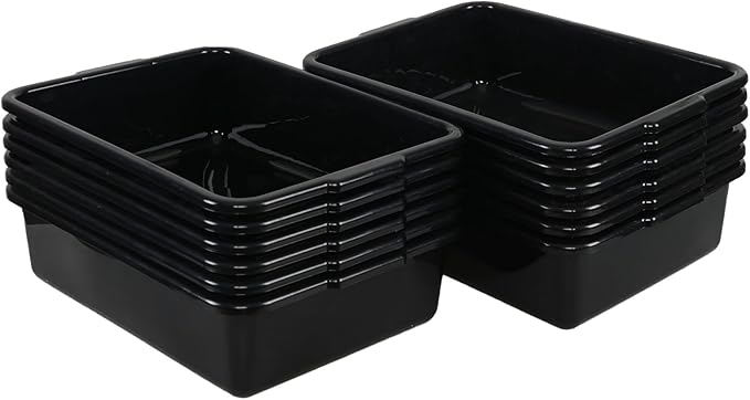 12-pack 13 Liters Plastic Bus Tubs Commercial Bus Tray Box Wash Basin Tub Black Dish Washing Pans