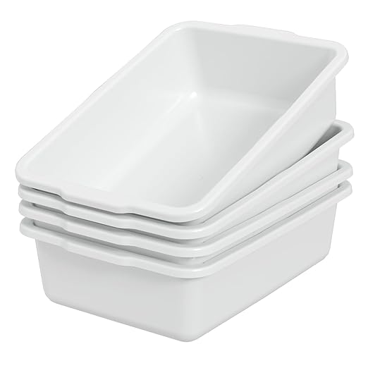 4 Packs Plastic Commercial Bus Tub 32 L Large Plastic Bus Box White