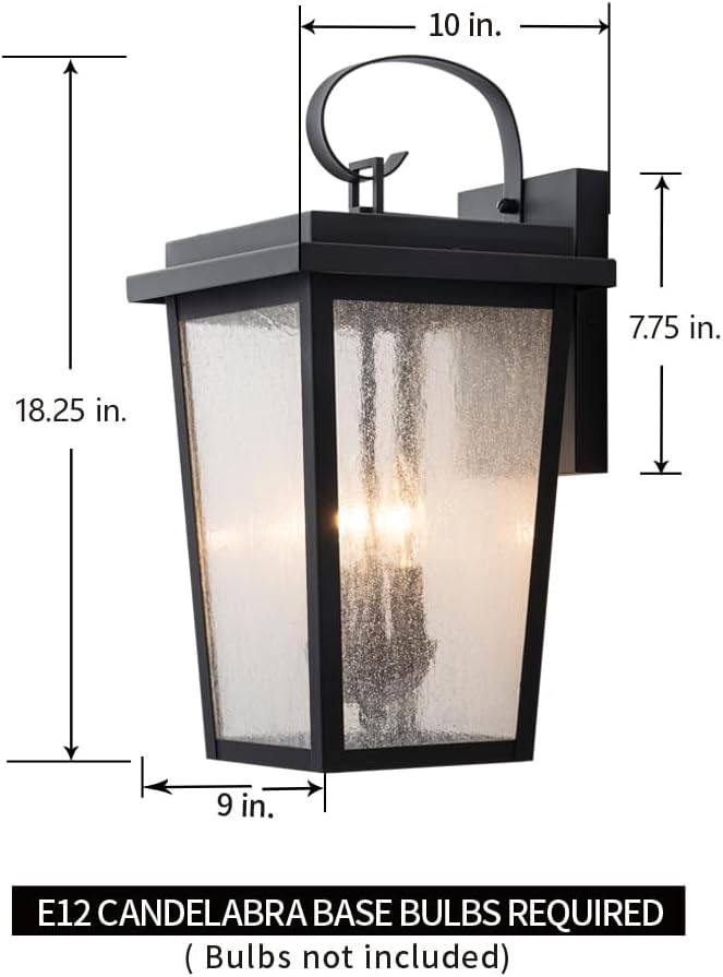 Large Outdoor Wall Sconce Mate Black Exterior Lights Fixtures for House Waterproof Outside Porch/Patio Lantern Wall Mount with Seeded Glass for Garage Entryway ETL