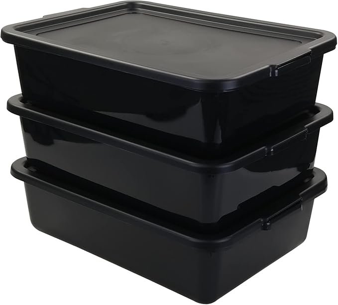 Pekky 13 L Food Service Bus Tubs with Lids 3 Packs Commercial Tote Box Black