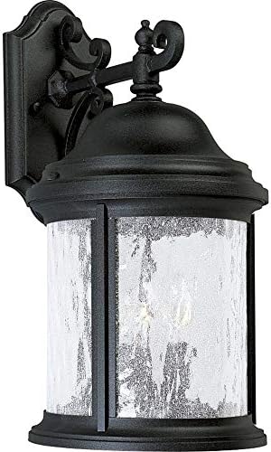 Progress Lighting Ashmore Collection 3-Light Water Seeded Glass New Traditional Outdoor Medium Wall Lantern Light Textured Black