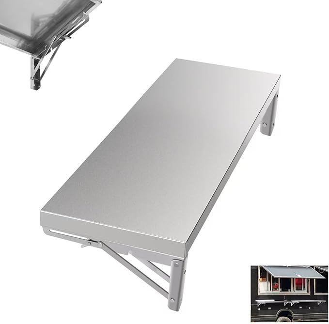 Concession Shelf 35.4 L x 12 W Folding Concession Shelf for Food Truck Stainless Steel Drop Down Folding Serving Food Shelf Stand for Concession Windows