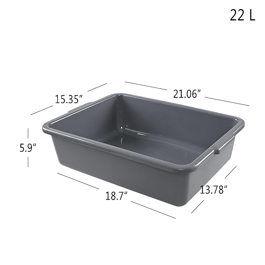 Yuright 22 L Grey Plastic Commercial Bus Tubs 4 Packs Restaurant Bus Tote Box