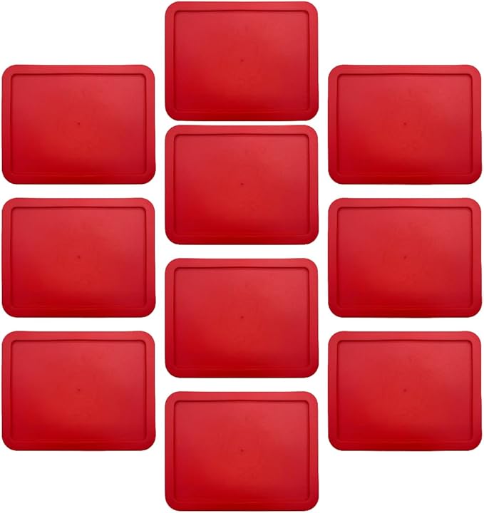 CIBI Food Storage Container Lids (3 Cup Red - 10 PK) Compatible with Pyrex 7210-PC Glass Containers Dishwasher and Microwave Safe Replacement Lids