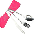 Stainless Steel Travel Cutlery Set with Zipper Case Portable Dishwasher-Safe Utensils for Picnic Camping Household Kitche(Pink set)