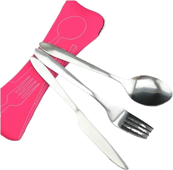 Stainless Steel Travel Cutlery Set with Zipper Case Portable Dishwasher-Safe Utensils for Picnic Camping Household Kitche(Pink set)