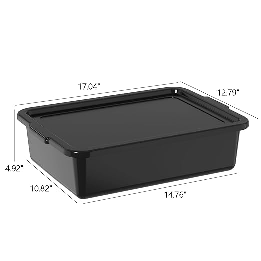 13 L Plastic Bus Box with Lid Commercial Bus Tub Black 3 Packs