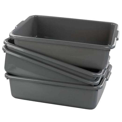 13 L Grey Plastic Tote Box Set of 4 Commercial Bus Box Large Plastic Dish Bin