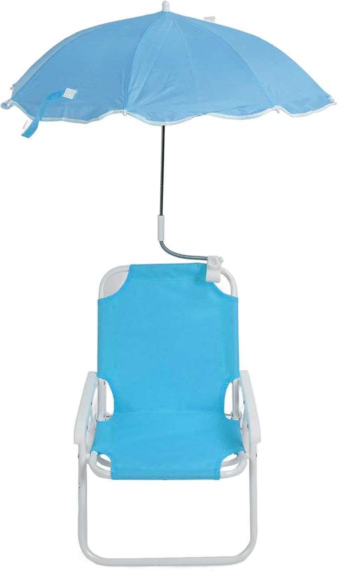 Keenso Kids Folding Beach Chair with Umbrella Sun Shade Adjustable Foldable Portable Outdoor Chair for Camping Picnics (Blue)