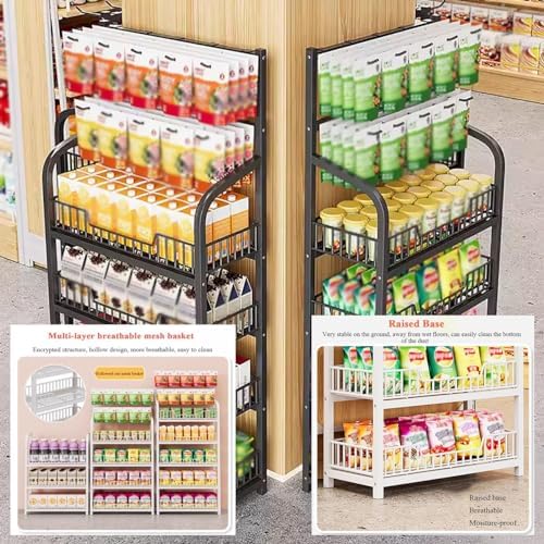 4/5 Tier Retail Display Shelves Metal White Black Supermarket Snacks Candy Storage Stand with Hooks Large Snack Organizer Pantry Kitchen Home Theater MovieBlack5 Tier50x27x166cm