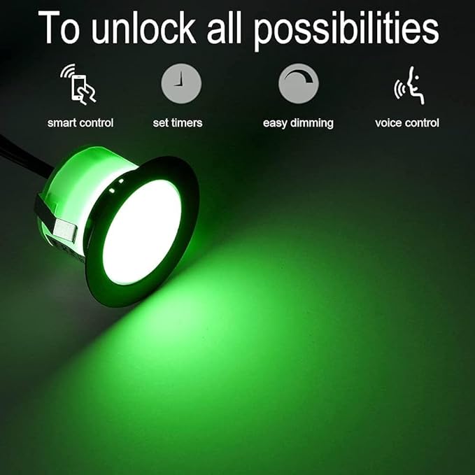Sumaote LED Deck Lights Kit 20Pcs 1.22 WiFi Smart Phone Control Recessed RGBW Deck Stair Lighting IP67 Waterproof Outdoor Low Voltage Landscape Lighting for Steps Path Pool Side Black