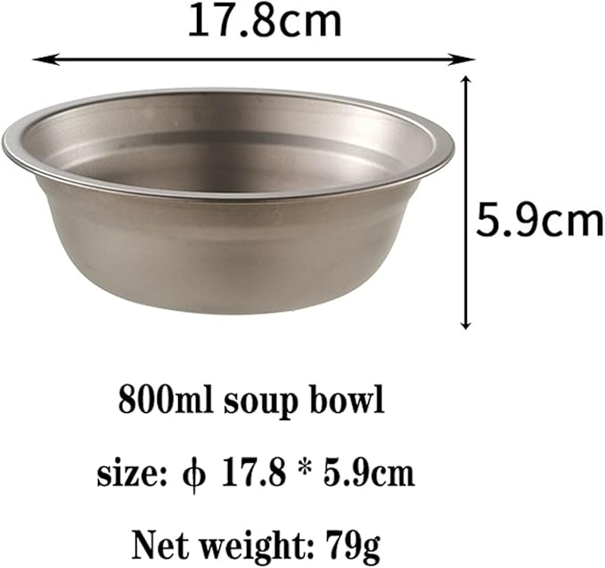 Titanium Bowl 800ml Wide Shallow Dish Mixing Bowl for Camping Meals Salad Pasta 79g Ultralight Druable Multi-purpose Utensils RT100T