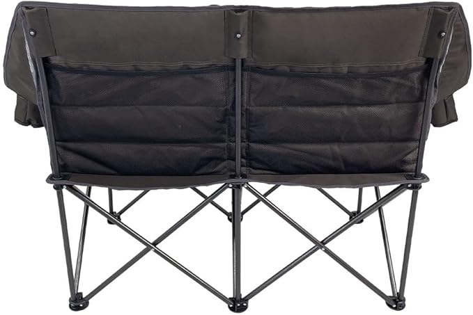 Doublewide Padded Sofa – Portable Outdoor Camping Sofa Chair for 2 High-Loft Cushioning Dual Cup &amp Wine Holders Mesh Storage Pocket &amp Carry Bag Durable 600D Fabric Steel Frame