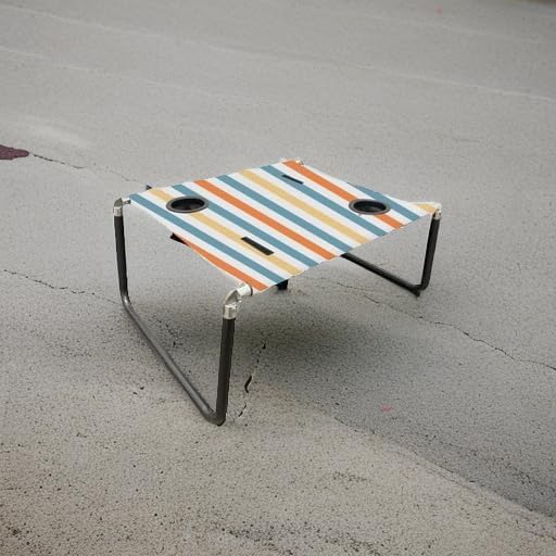 Neso Beach Table - Lightweight Portable and Foldable Table for Beach Camping and Outdoor Adventures - Stable Surface - with Cup Holder for Drinks and Phone Pockets - Vintage Stripes