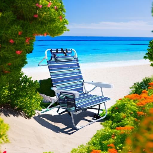 Beach Chairs for Adults Heavy Duty Compact Portable Lay Flat Folding Chair with Backpack Straps and Large Cooler Pouch Support to 350LBS (Stripes_Blue&ampCyan)