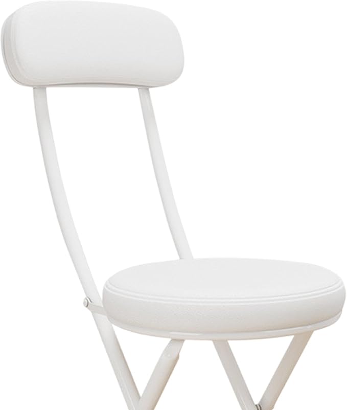 Folded Camping Chair Padded Folding Stool Compact Easy to Carry with Back Rest Metal Frame for Dining Room Shop Indoor Garage White