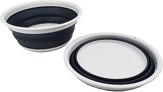SAMMART 7.5L (1.98 Gallon) Collapsible Tub - Foldable Dish Tub - Portable Washing Basin - Space Saving Plastic Washtub (Grey/Slate Grey (Set of 2))