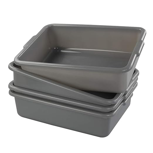 4-Pack 8 Liters Dish Wash Basin Commercial Dish Pans Bus Tubs Grey