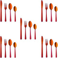 Buyer Star 20-Piece Rainbow Red Silverware Flatware Set for 5 Light Weight Cutlery Sets for Travel Camping Hand Polish Dishwasher Safe