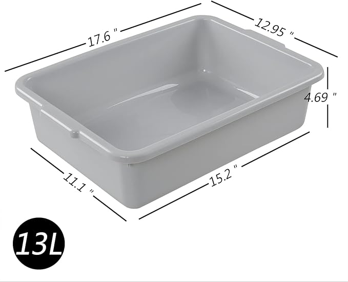 13 L Commercial Bus Tub Box 3-Pack Dishpan Basin Tub Grey