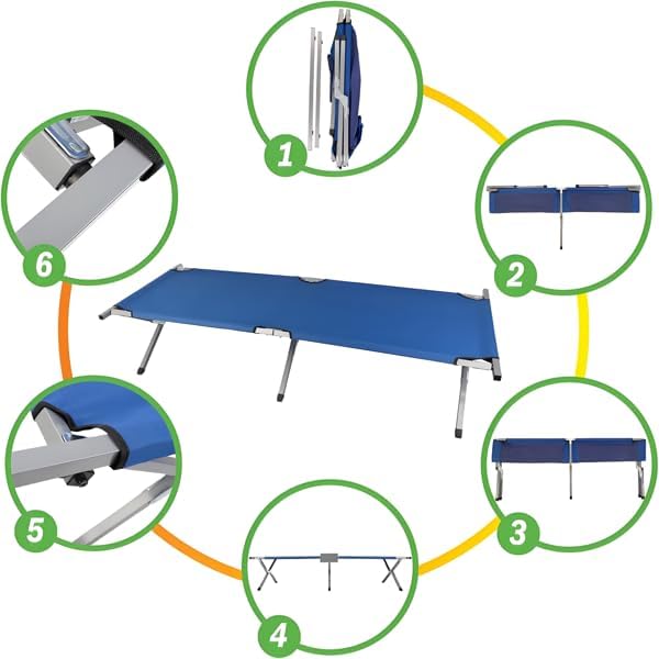 Portable Folding Camping Cot Heavy Duty Sleeping Bed with Carrying Bag 610D Oxford Cloth &amp Lightweight Aluminum Frame 275lbs Load Outdoor Cot for Adults Travel Hiking Office (Navy blue 1 P