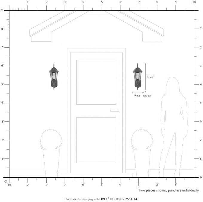 Livex Lighting 7551-14 Outdoor Wall Lantern with Clear Beveled Glass Shades 16 x 6 x 16 Black