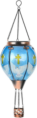 Hot Air Balloon Solar Lantern - Bluebird Glass Lantern Simulated Flickering &amp Dancing Flame Outdoor Hanging Yard Light Waterproof IP65 for Patio Lawn Porch Decor Gift